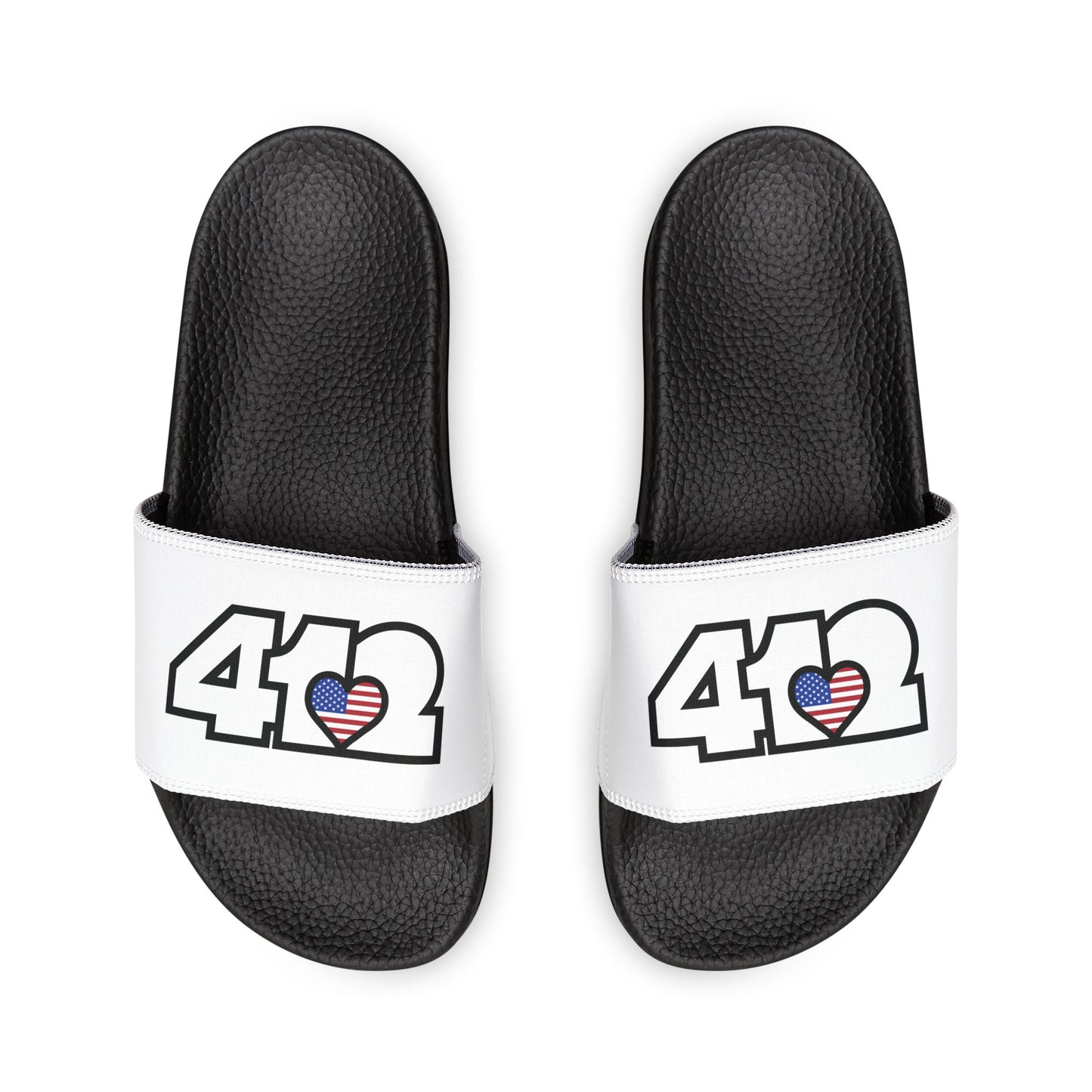 412 Men's Slides - Stars & Stripes Heart, White Logo