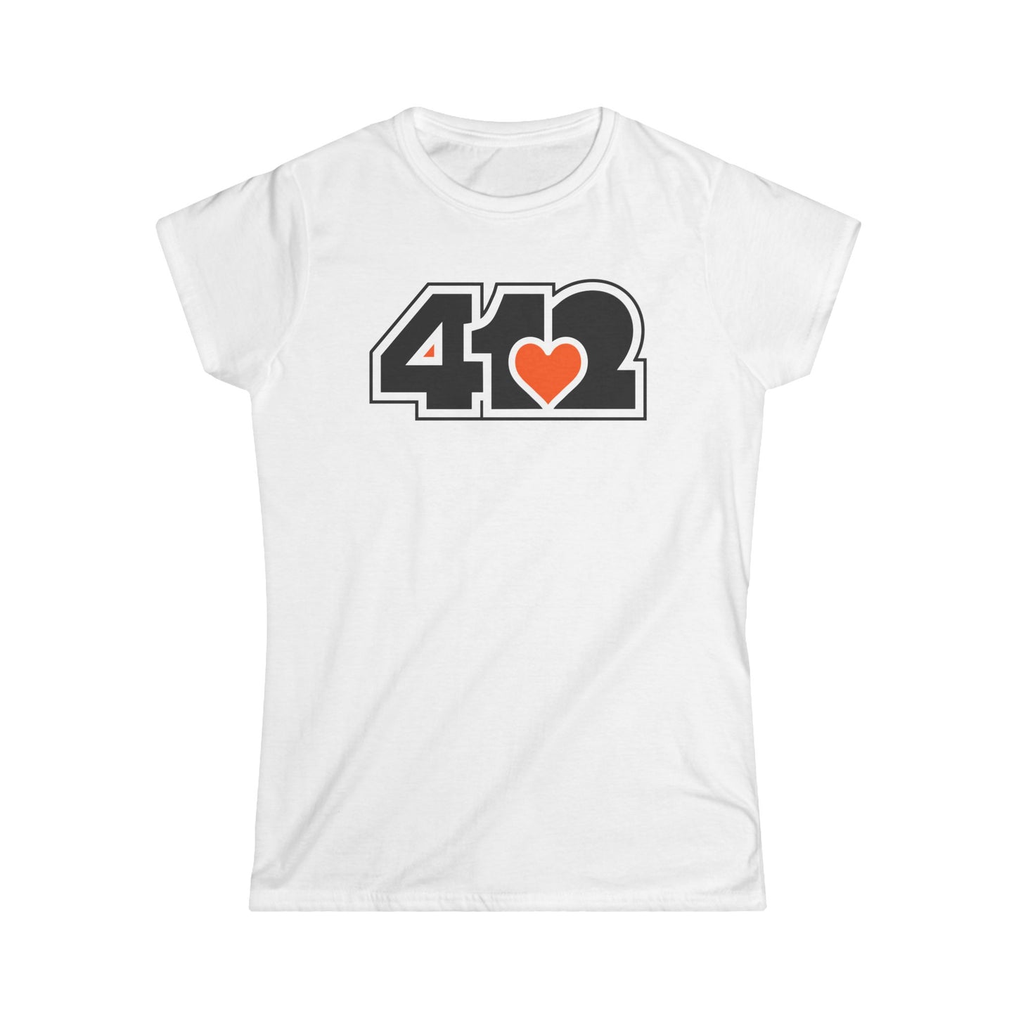 412 Women's Softstyle Tee - Orange Heart, Black Logo