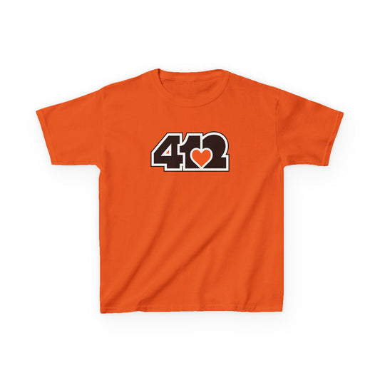 412 Kids Cotton Tee - Orange Heart, Black Logo