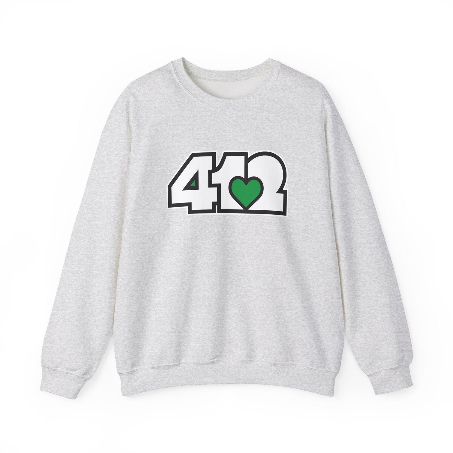 412 Crew Neck Sweatshirt  - Green Heart, White Logo