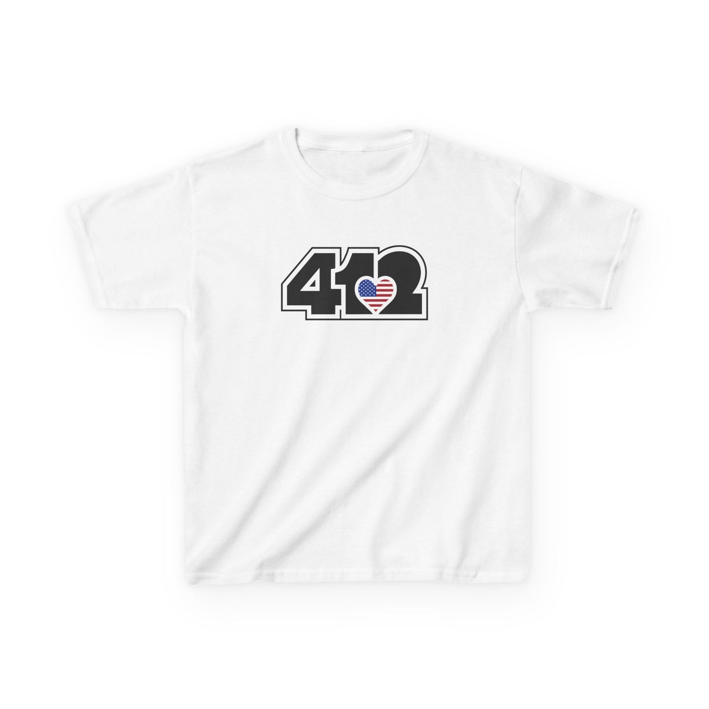 412 Kids Cotton Tee - Stars & Stripes Heart, Black Logo
