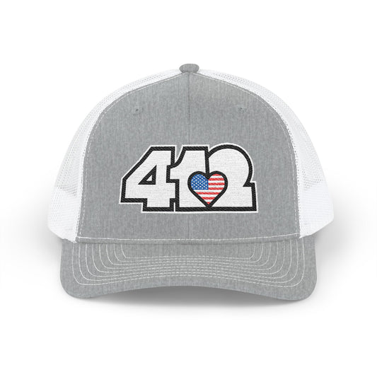412 Snapback Crown – Embroidered Stars & Stripes Heart, White Logo