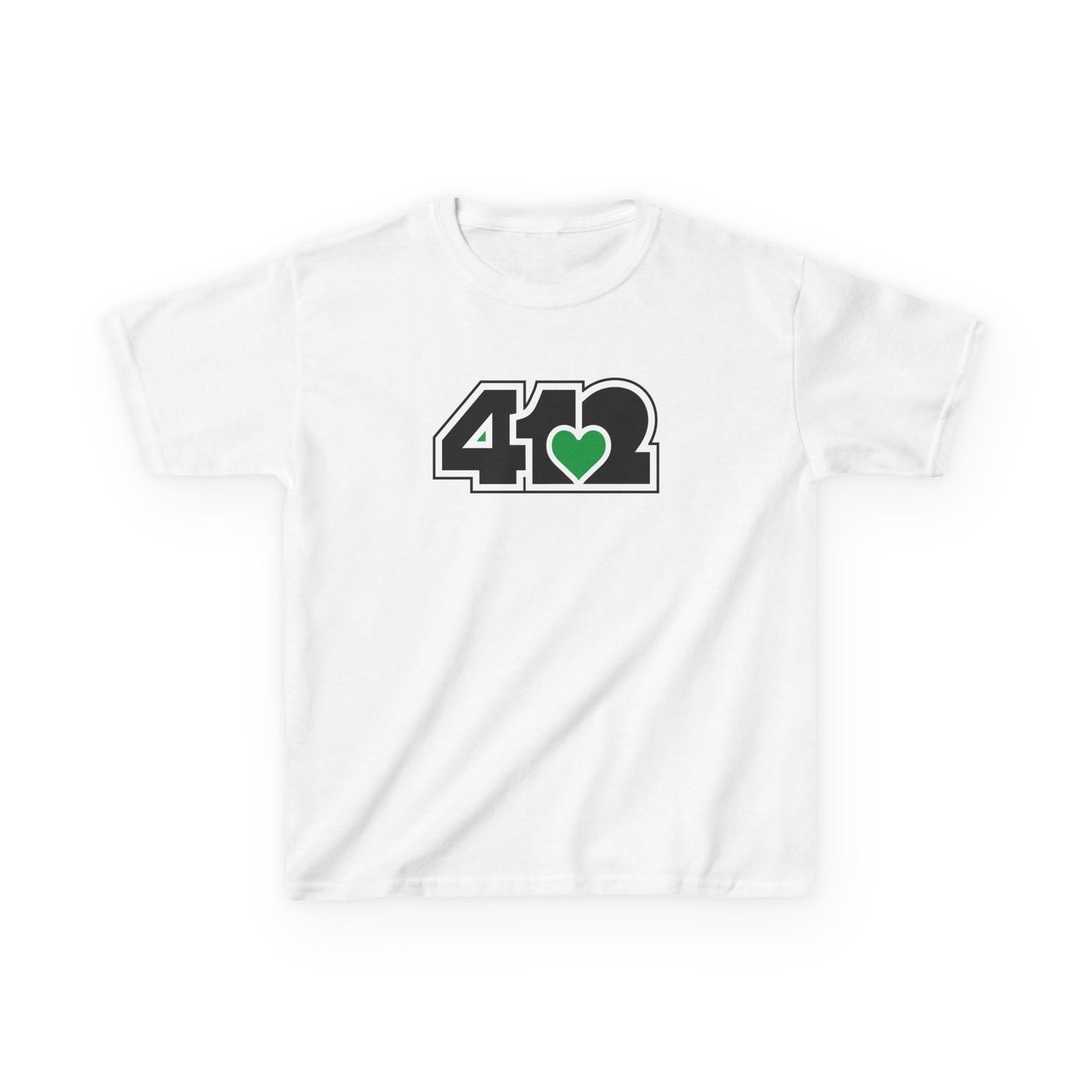 412 Kids Cotton Tee - Green Heart, Black Logo