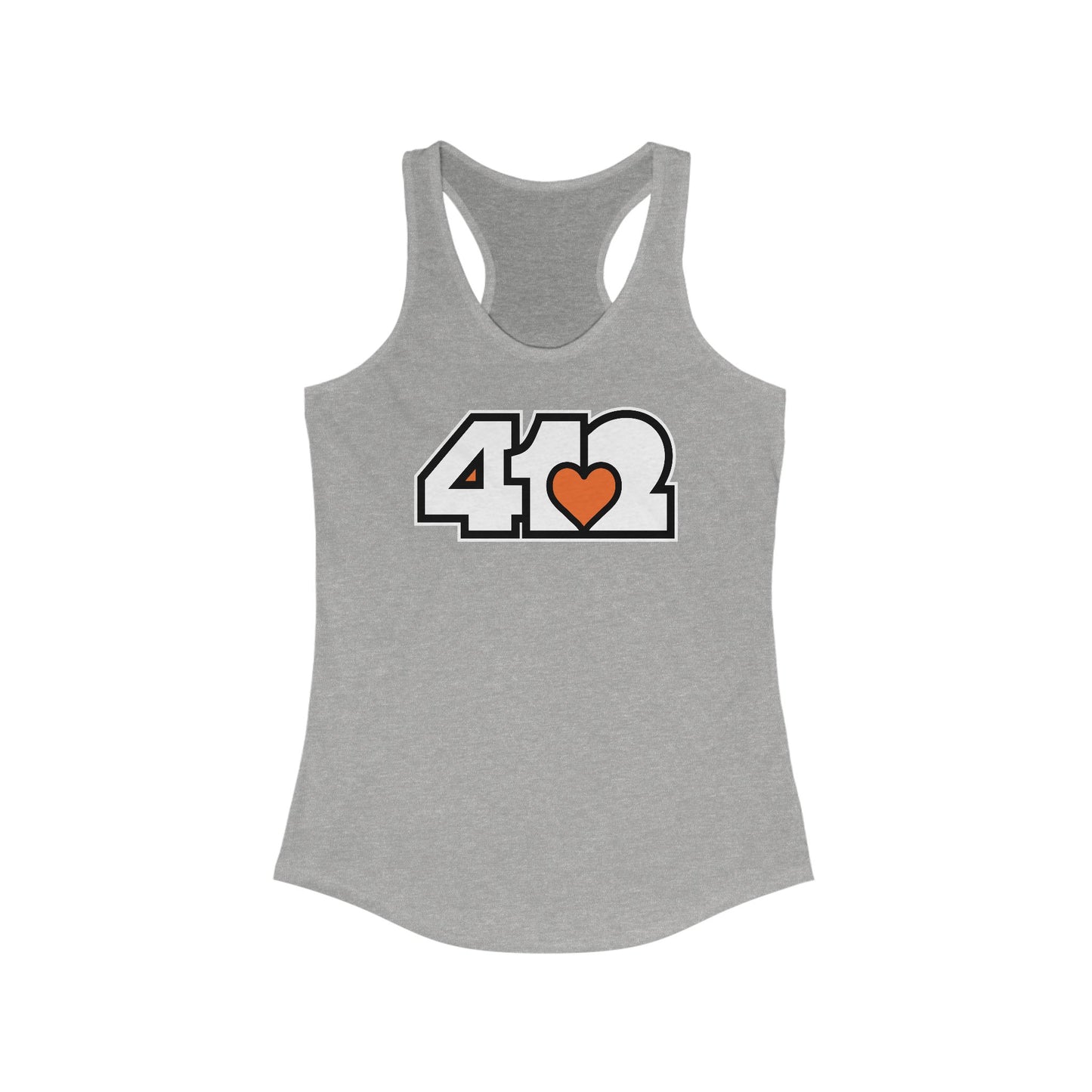 412 Women's Racerback Tank Top - Orange Heart, White Logo
