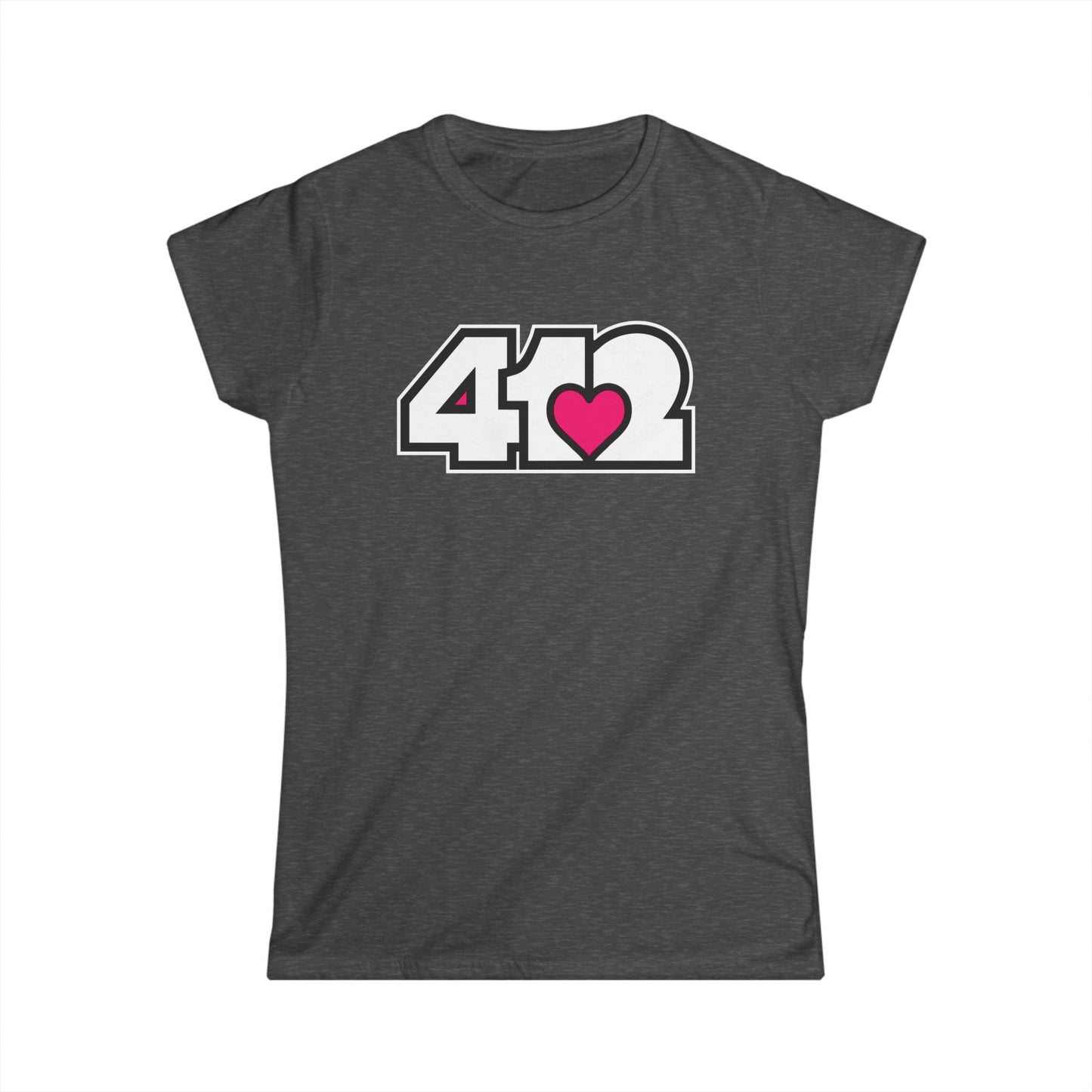 412 Women's Softstyle Tee - Pink Heart, White Logo