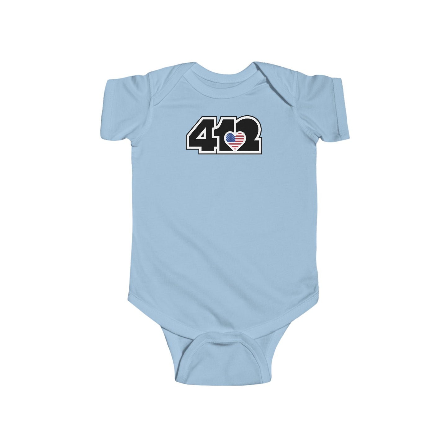 412 Infant Bodysuit - Stars & Stripes Heart, Black Logo