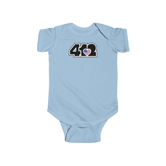 412 Infant Bodysuit - Stars & Stripes Heart, Black Logo