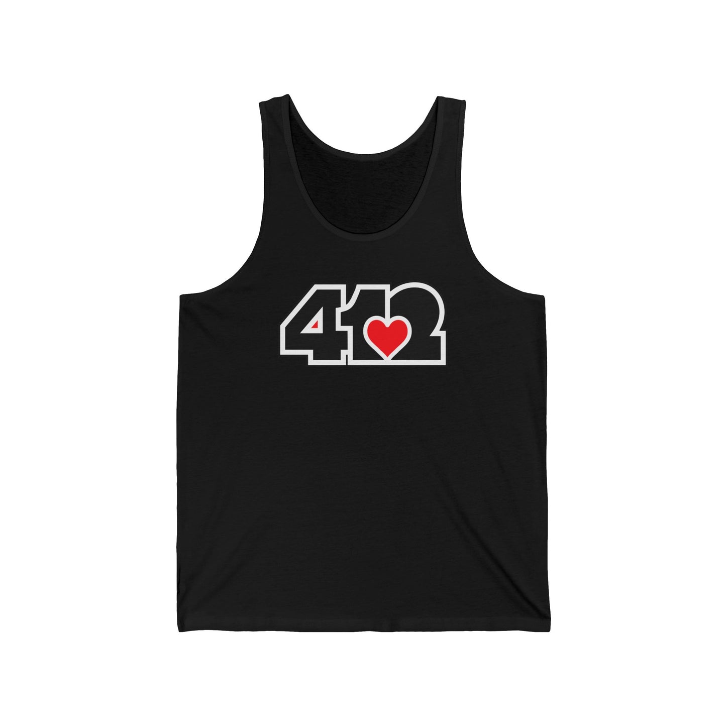 412 Unisex Jersey Tank - Red Heart, Black Logo