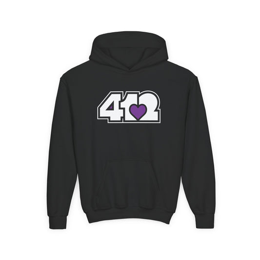 412 Classic Fit Youth Hoodie - Purple Heart, White Logo