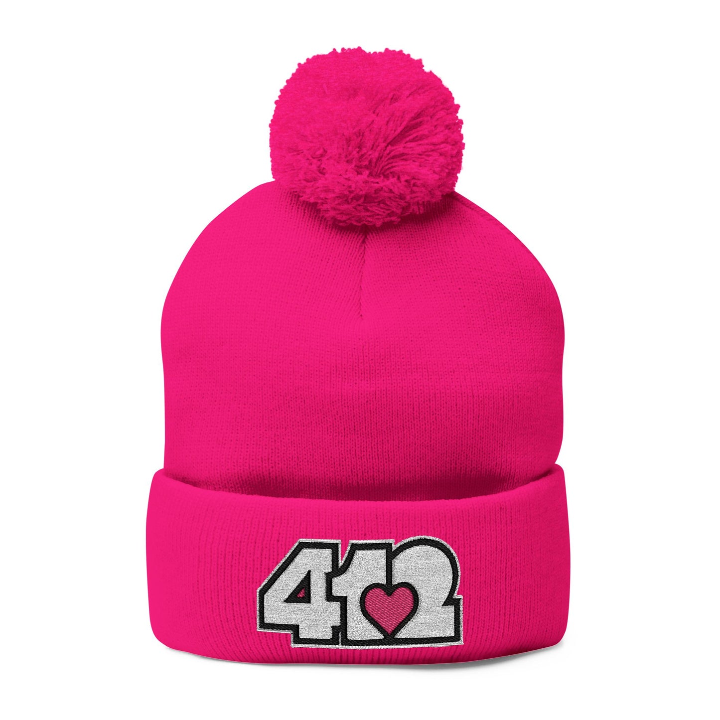 412 Bobble Crown - Embroidered Pink Heart, White Logo