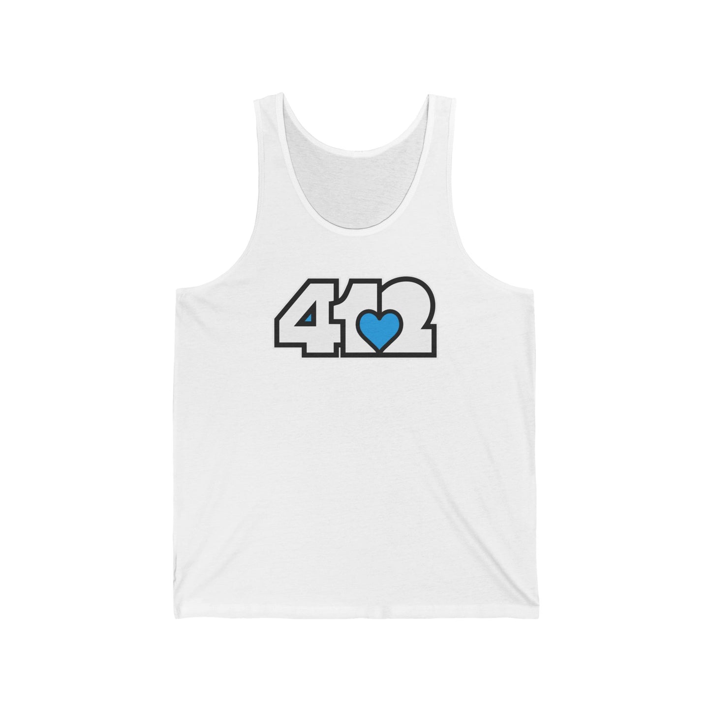 412 Unisex Jersey Tank - Blue Heart, White Logo