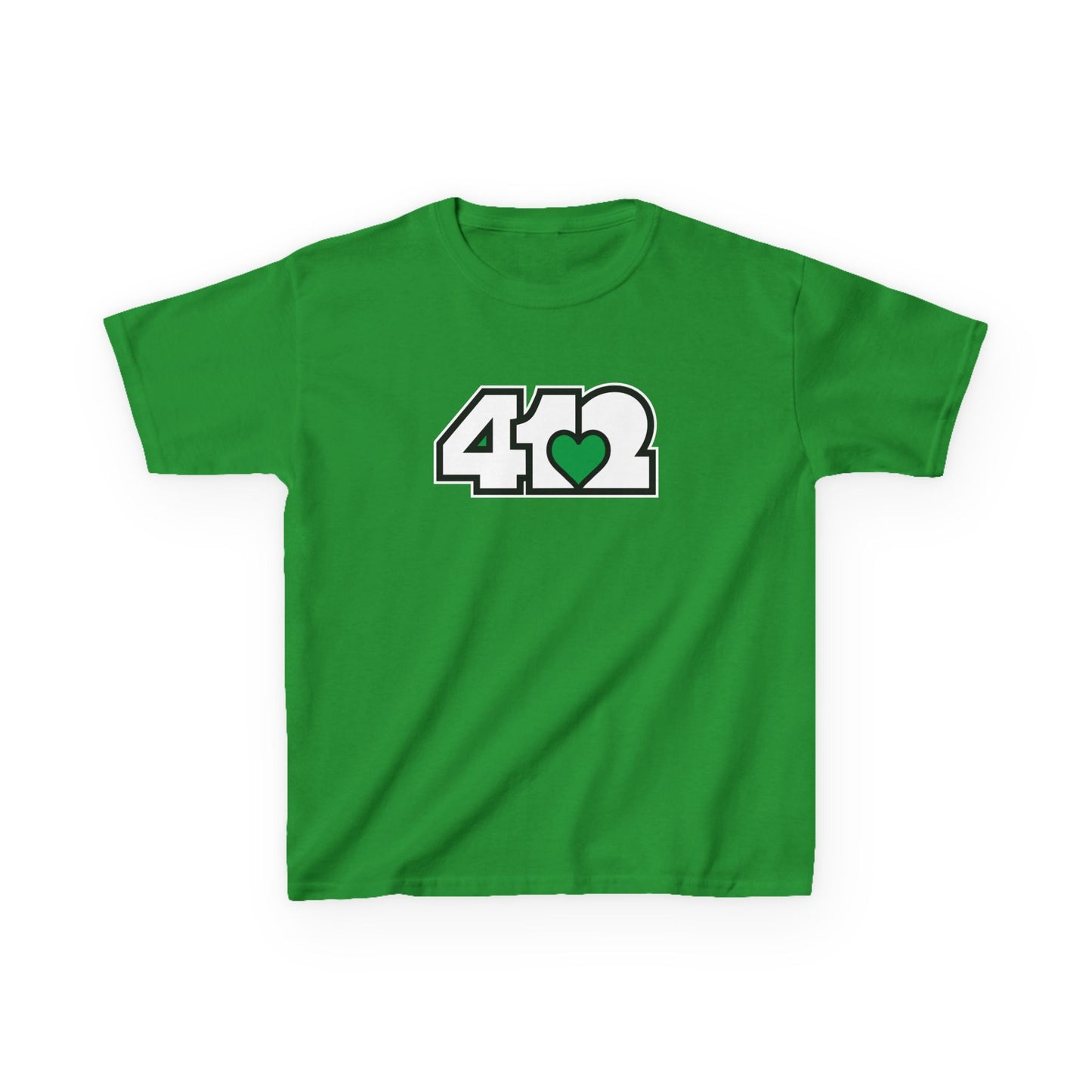 412 Kids Cotton Tee - Green Heart, White Logo