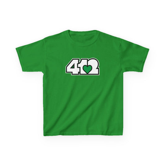 412 Kids Cotton Tee - Green Heart, White Logo