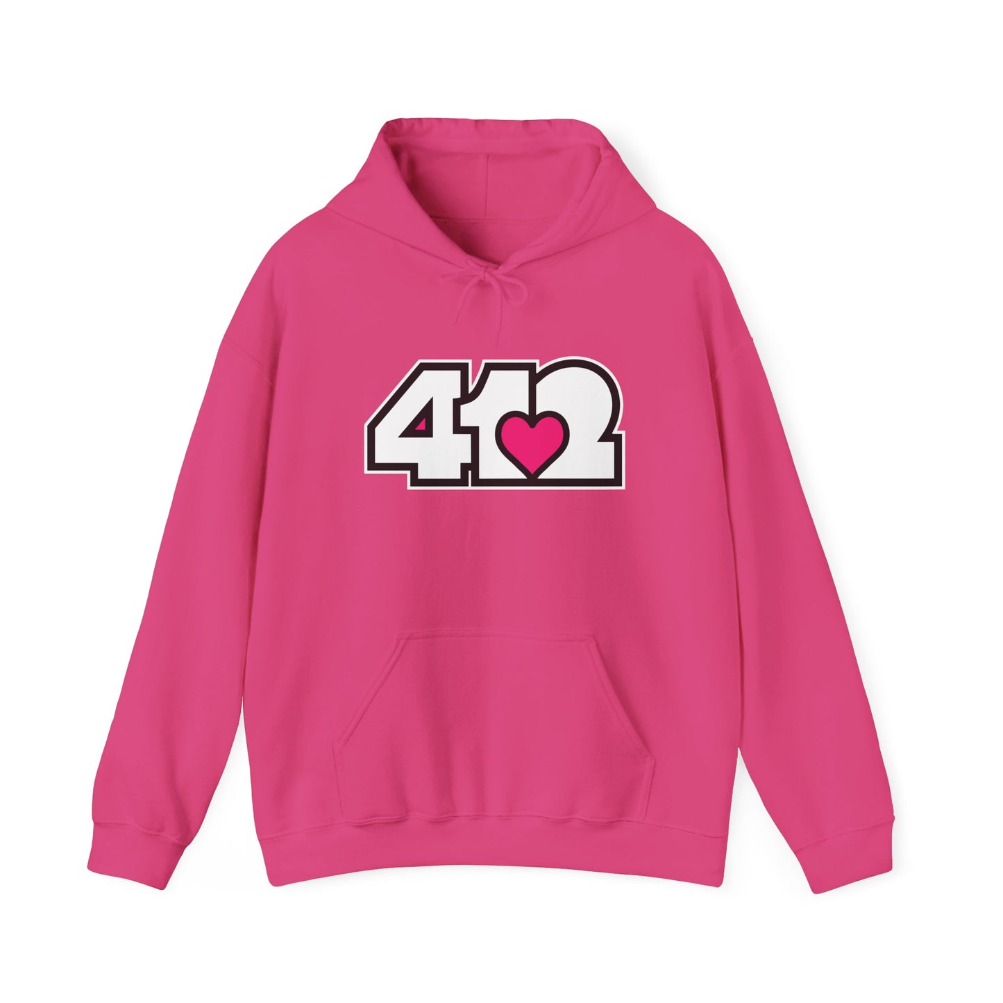 412 Classic Fit Adult Hoodie - Pink Heart, White Logo