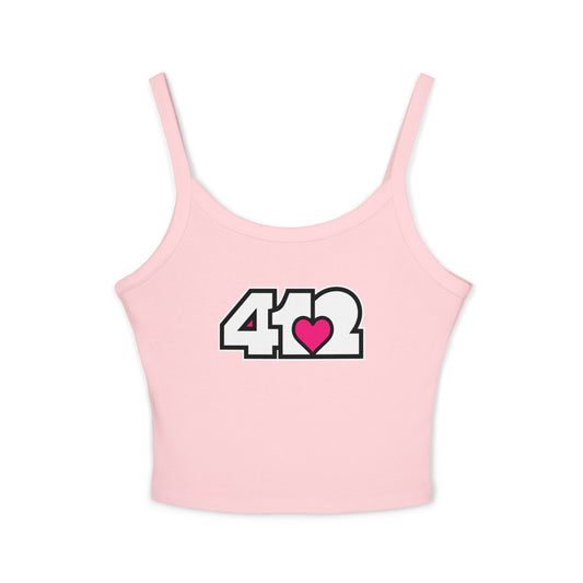 412 Women’s Camisole – Pink Heart, White Logo