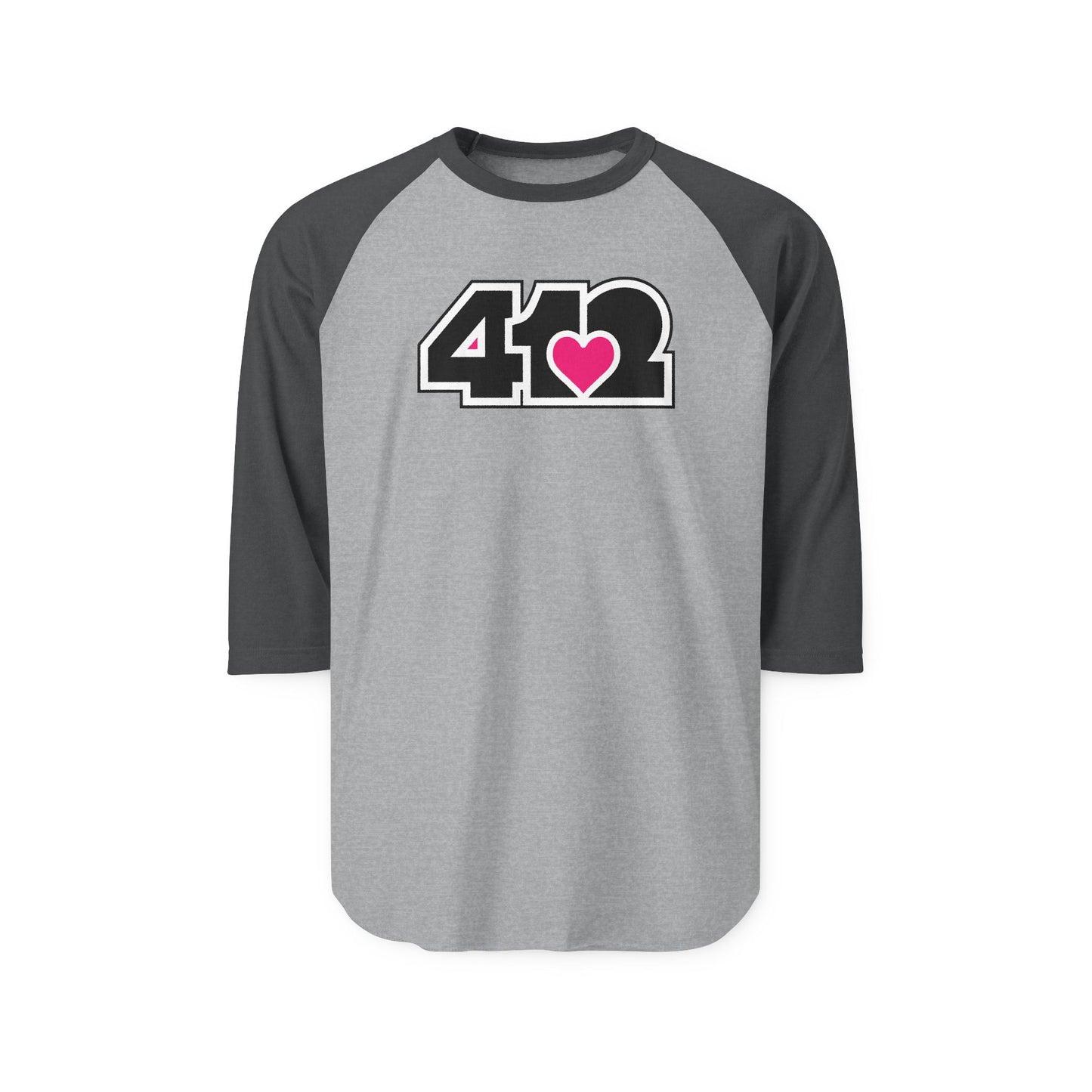 412 Raglan Baseball Tee - Pink Heart, Black Logo