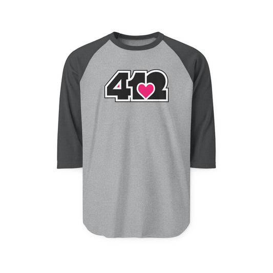 412 Raglan Baseball Tee - Pink Heart, Black Logo