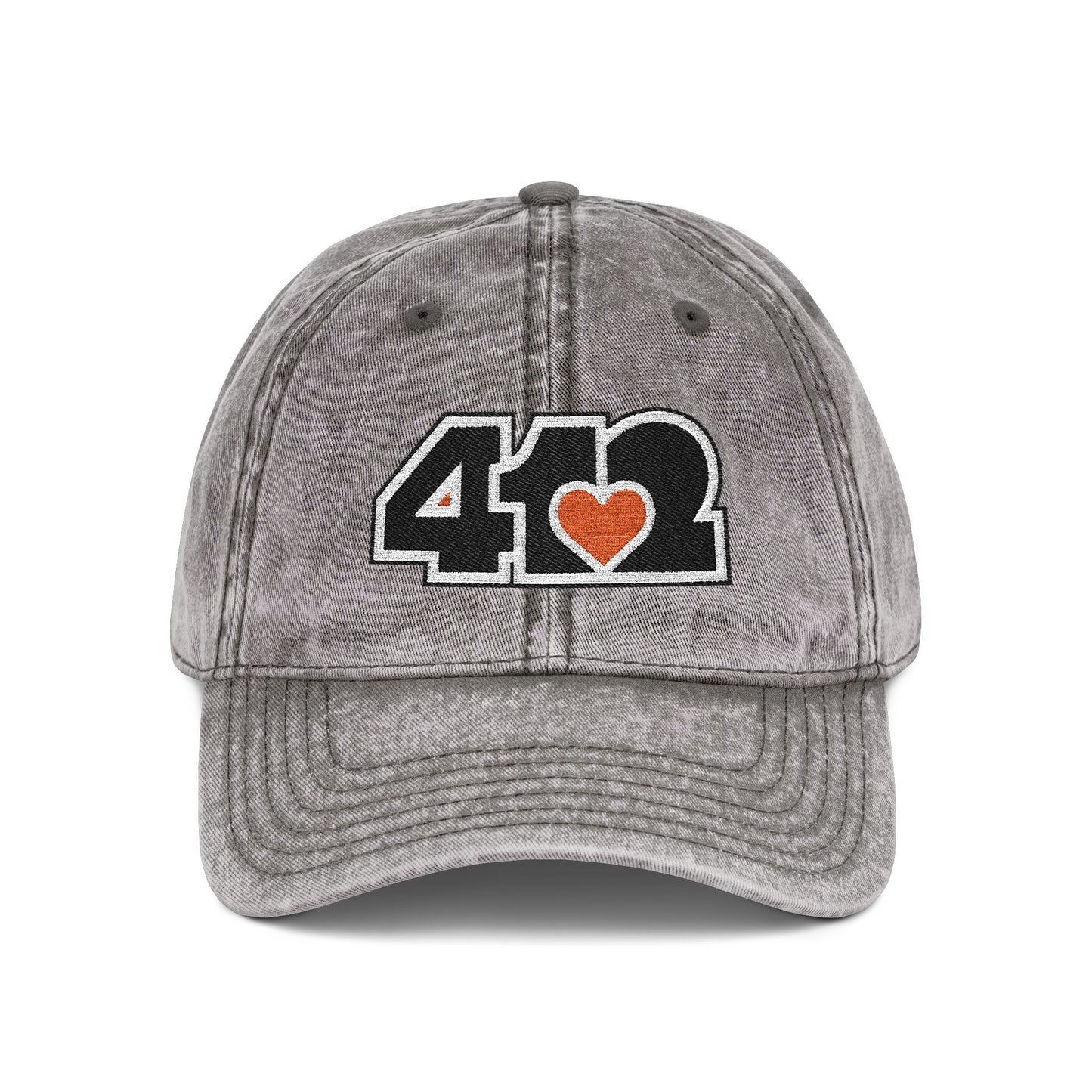 412 Vintage Crown – Embroidered Orange Heart, Black Logo