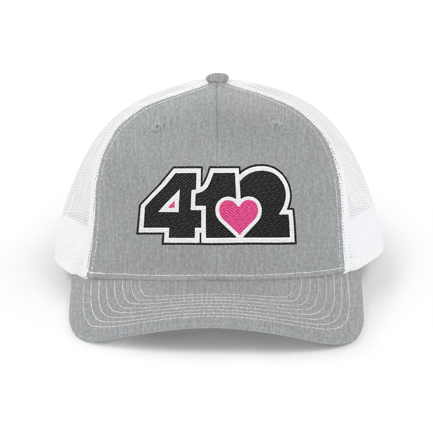 412 Snapback Crown – Embroidered Pink Heart, Black Logo