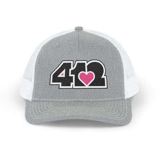 412 Snapback Crown – Embroidered Pink Heart, Black Logo