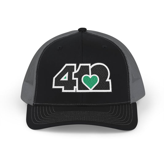 412 Snapback Crown – Embroidered Green Heart, Black Logo