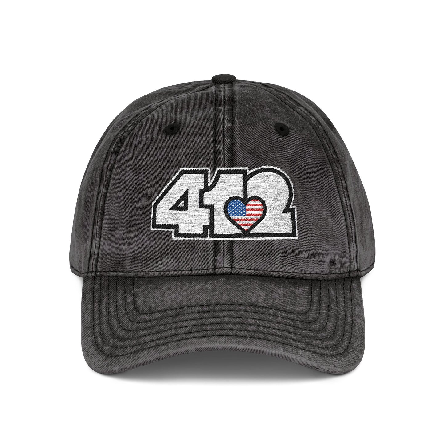 412 Vintage Crown – Embroidered Stars & Stripes Heart, White Logo