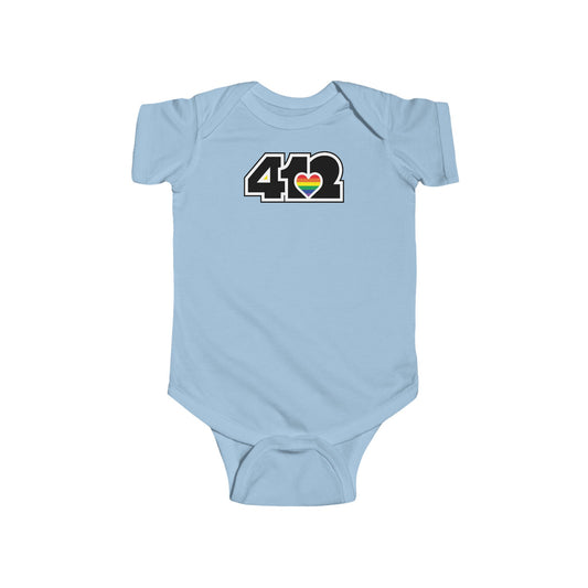 412 Infant Bodysuit - Rainbow Heart, Black Logo