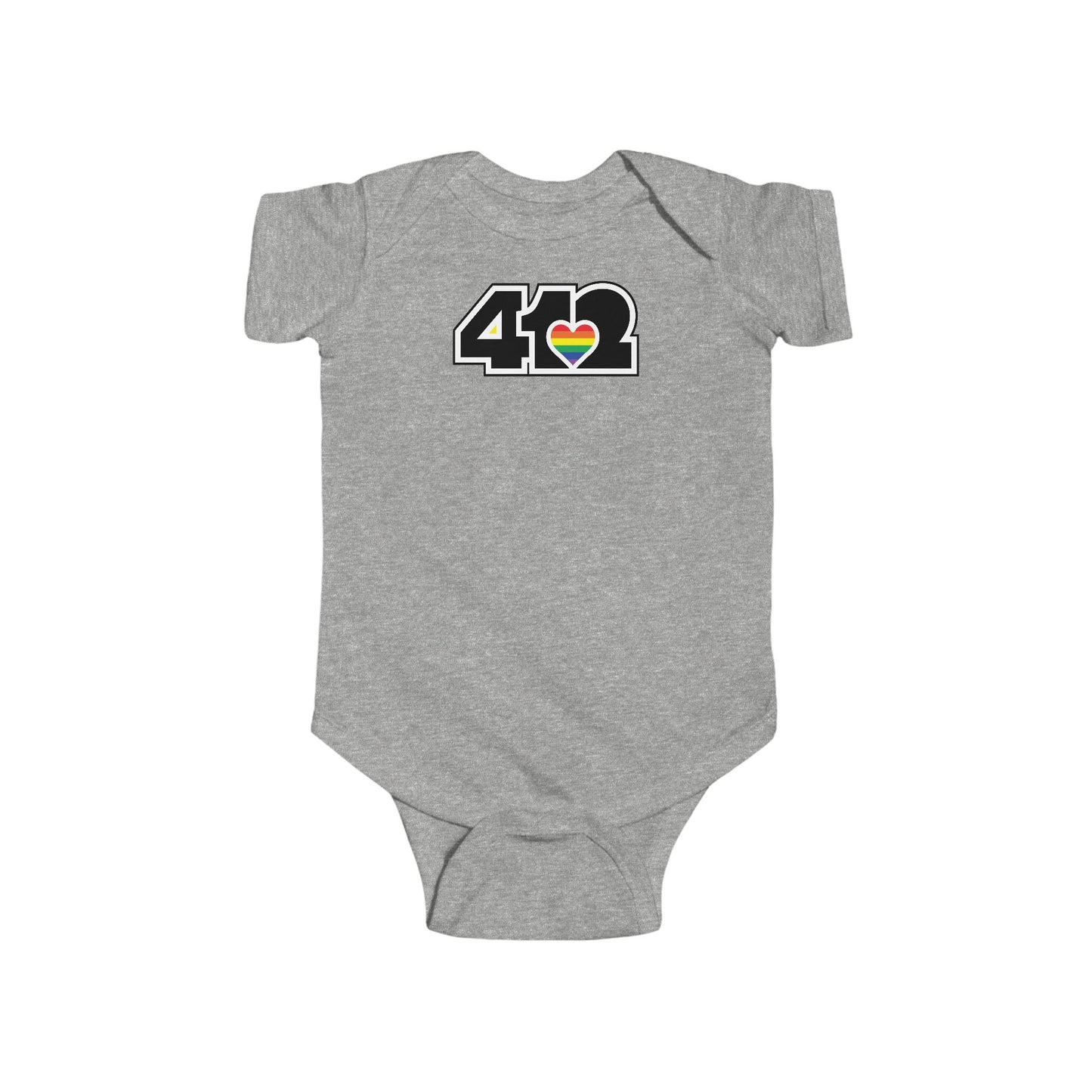 412 Infant Bodysuit - Rainbow Heart, Black Logo