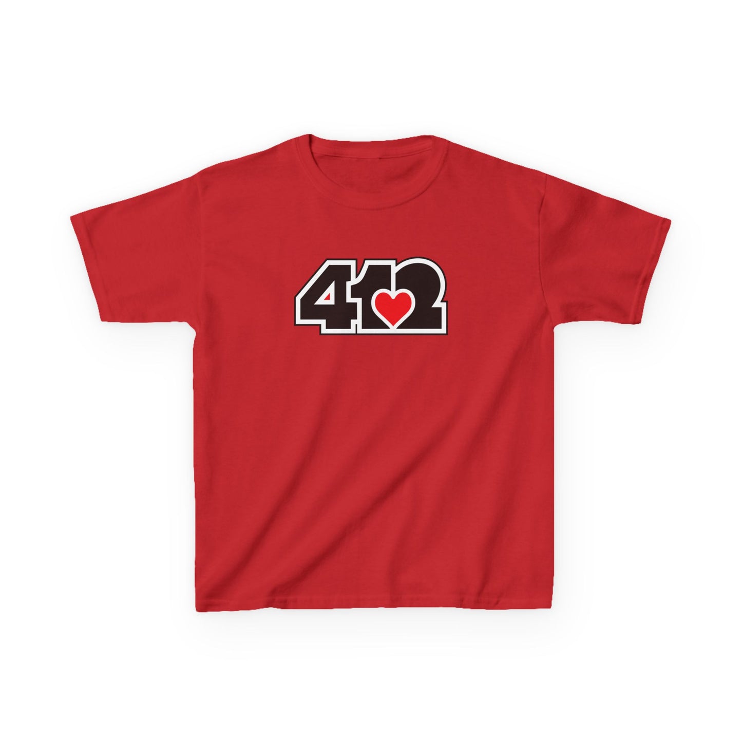 412 Kids Cotton Tee - Red Heart, Black Logo