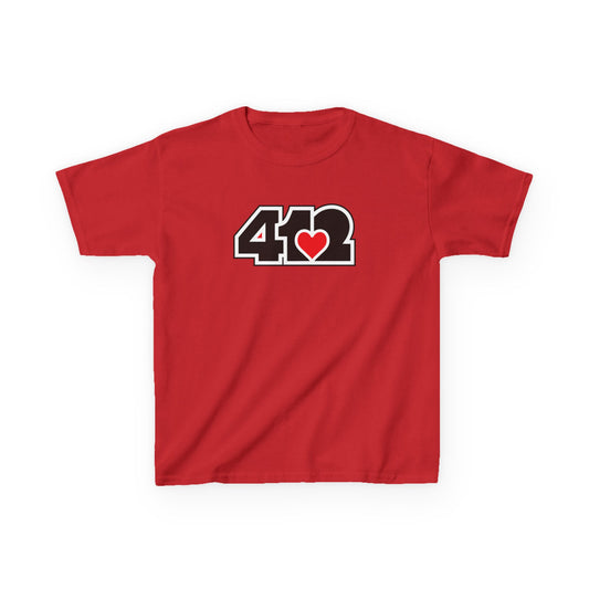 412 Kids Cotton Tee - Red Heart, Black Logo