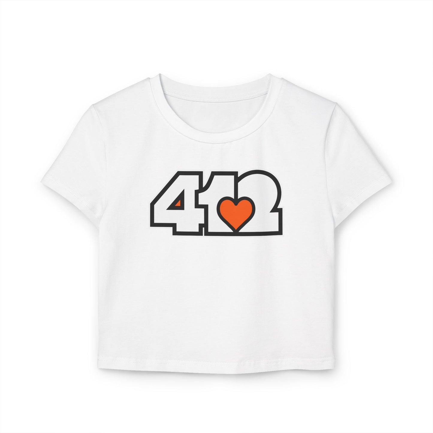 412 Women's Crop Top – Orange Heart, White Logo