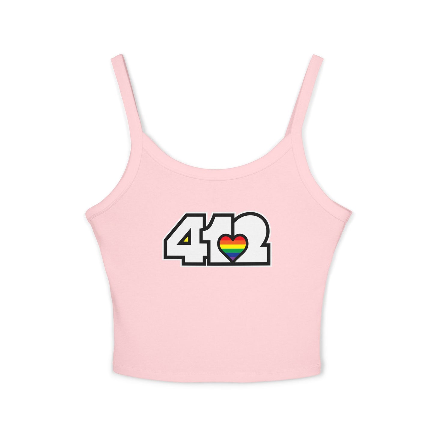 412 Women’s Camisole – Rainbow Heart, White Logo