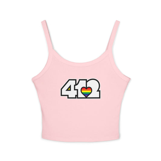 412 Women’s Camisole – Rainbow Heart, White Logo