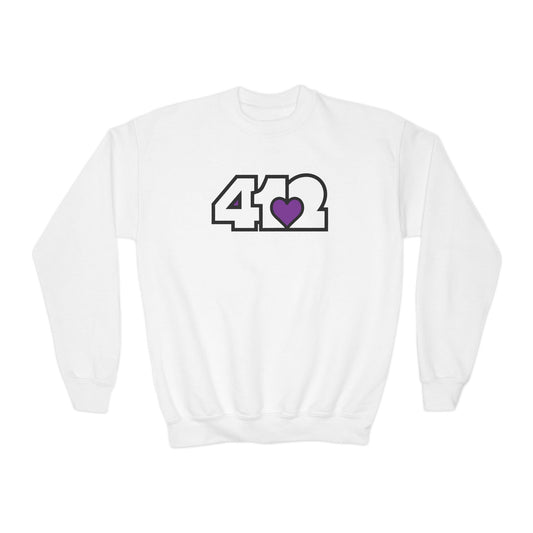 412 Crew Neck Youth Sweatshirt - Purple Heart, White Logo