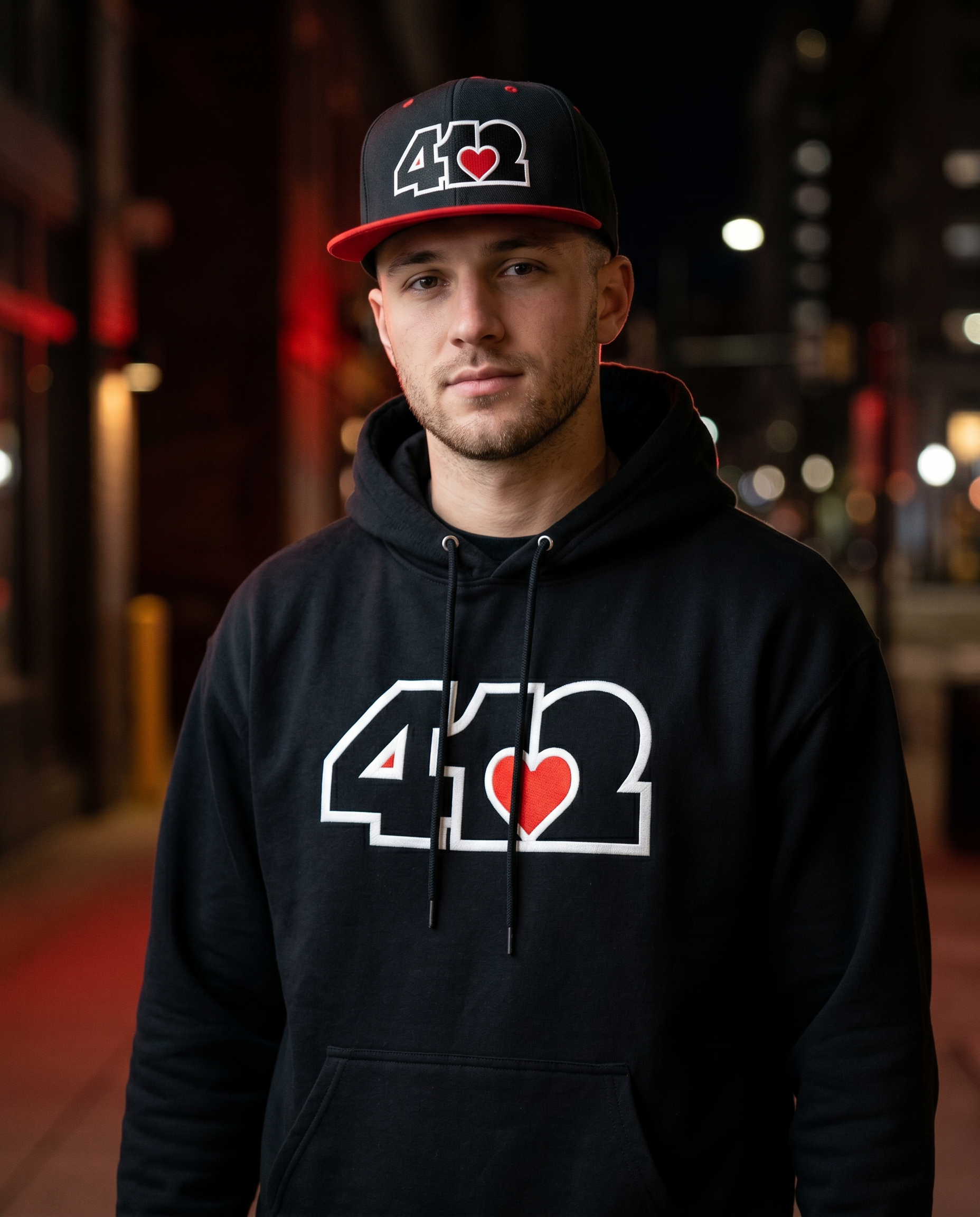 Pittsburgh 412 Black & Red Embroidered Flat Bill Snapback Hat