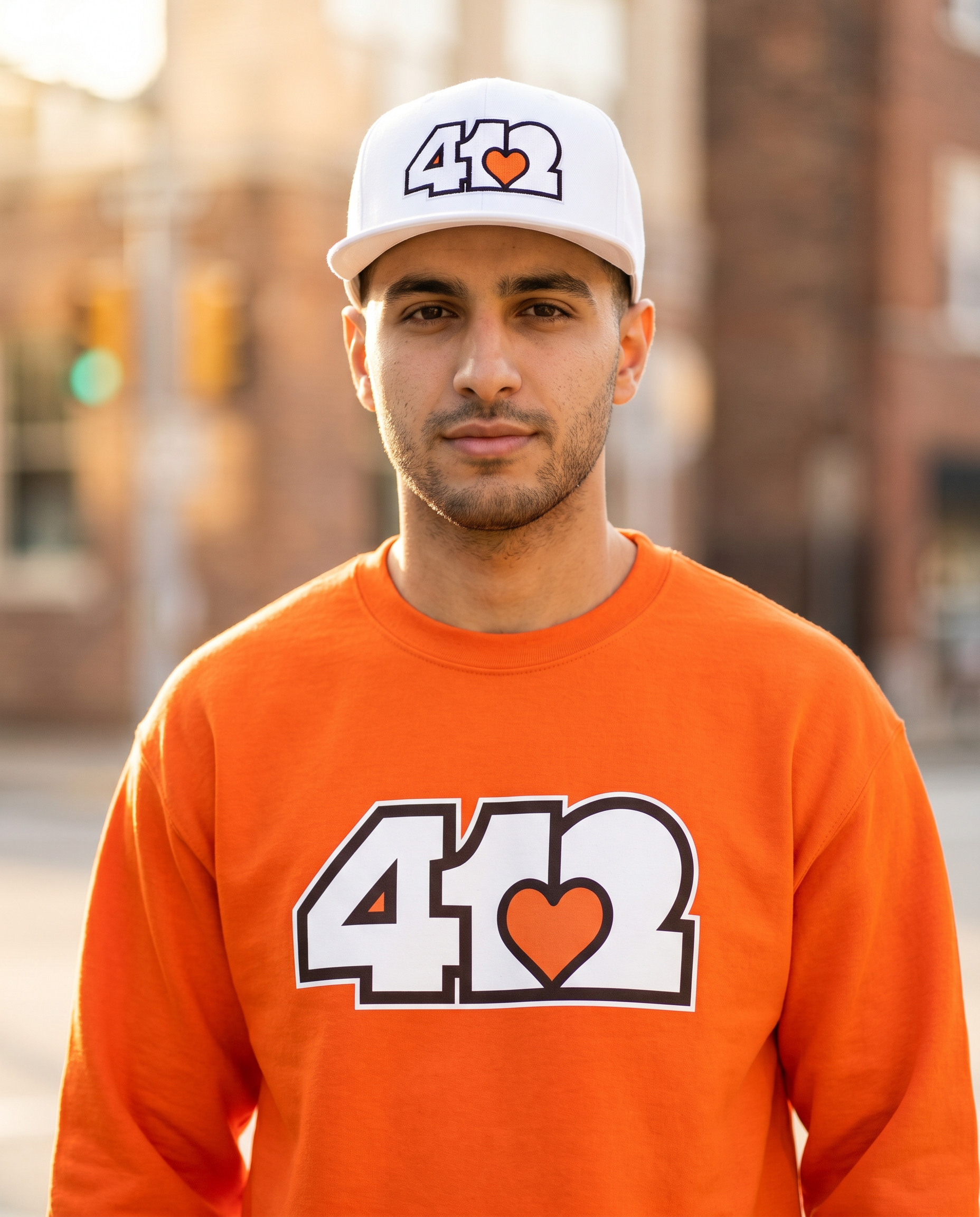 Pittsburgh 412 White & Orange Embroidered Flat Bill Snapback Hat