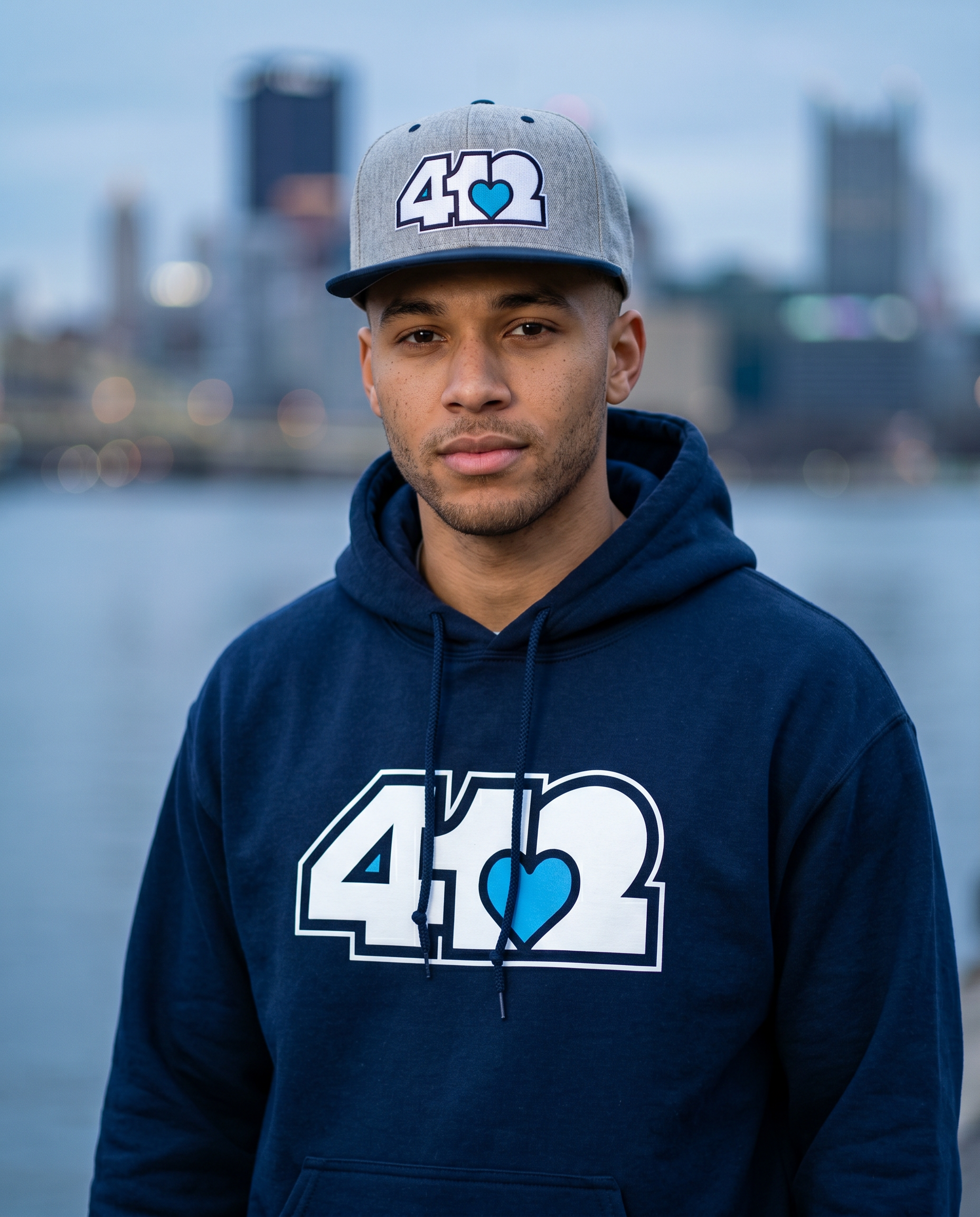 Pittsburgh 412 White & Blue Embroidered Flat Bill Snapback Hat