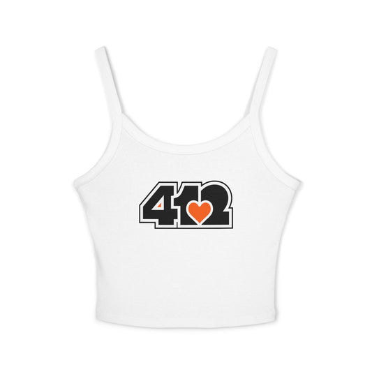 412 Women’s Camisole – Orange Heart, Black Logo