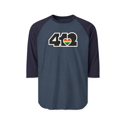 412 Raglan Baseball Tee - Rainbow Heart, Black Logo