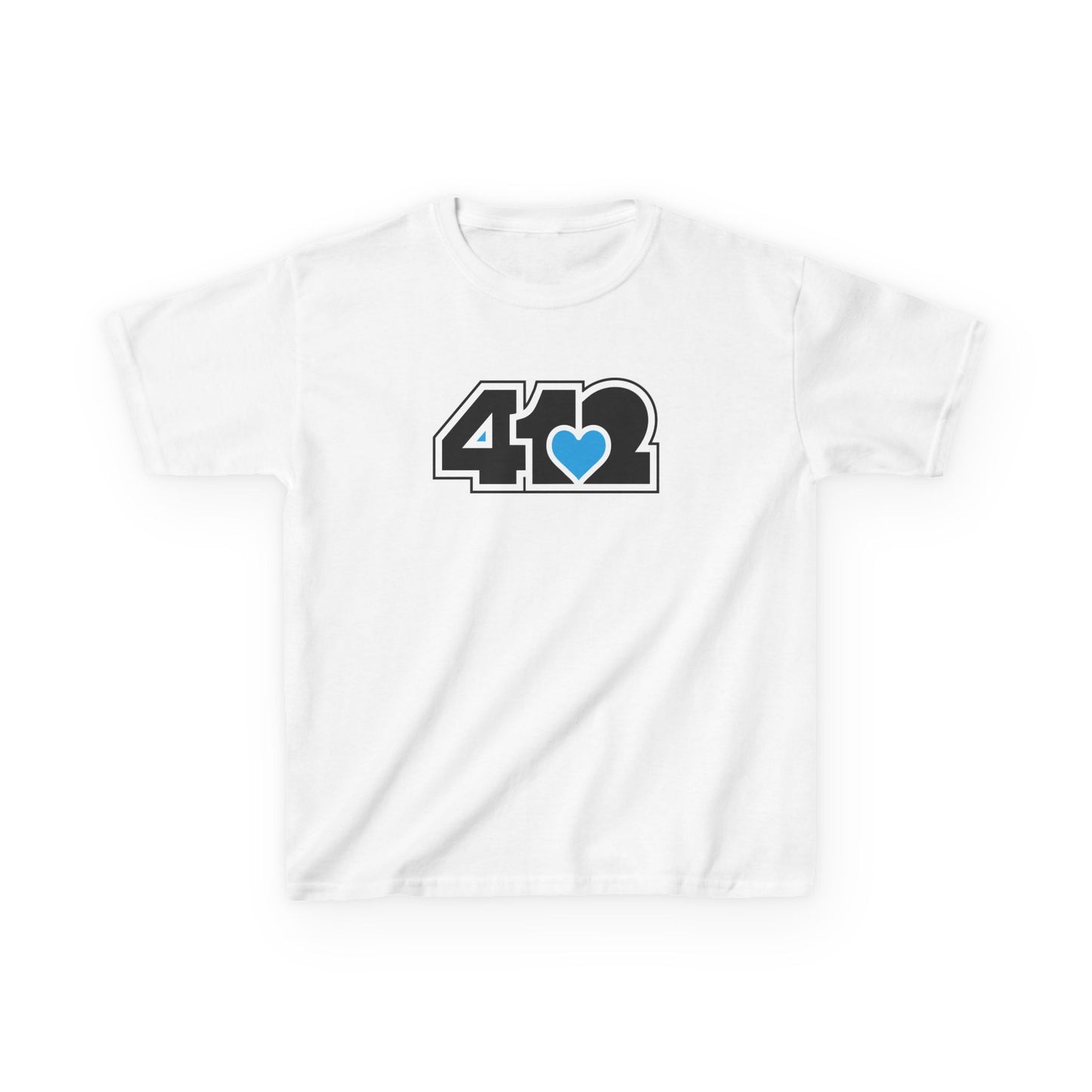 412 Kids Cotton Tee - Blue Heart, Black Logo