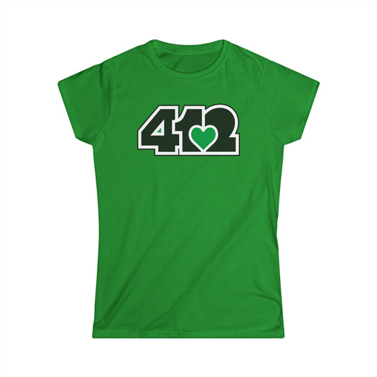 412 Women's Softstyle Tee - Green Heart, Black Logo