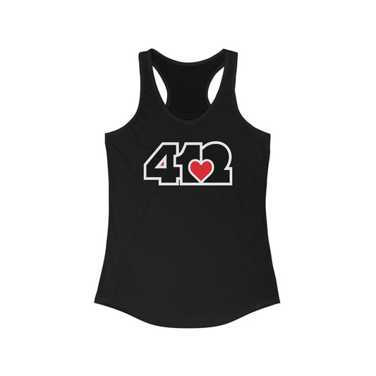 412 Women's Racerback Tank Top - Red Heart, Black Logo