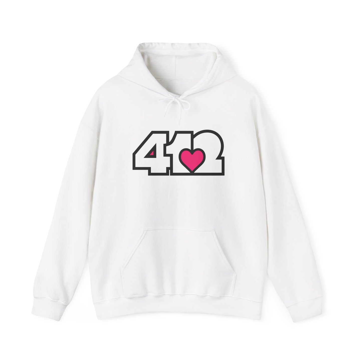 412 Classic Fit Adult Hoodie - Pink Heart, White Logo