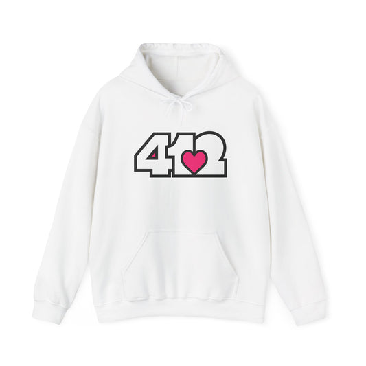 412 Classic Fit Adult Hoodie - Pink Heart, White Logo