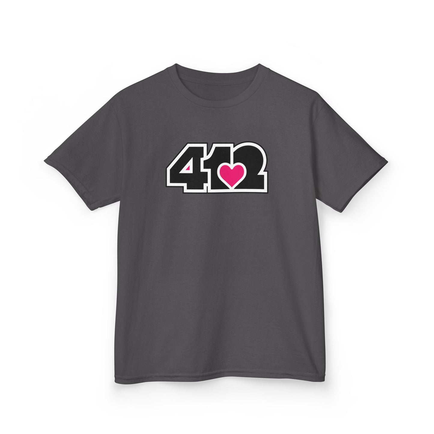 412 Kids Cotton Tee - Pink Heart, Black Logo
