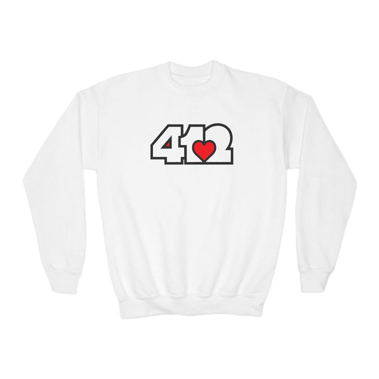 412 Crew Neck Youth Sweatshirt - Red Heart, White Logo