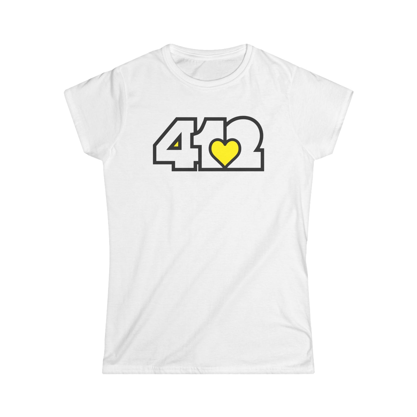 412 Women's Softstyle Tee - Yellow Heart, White Logo