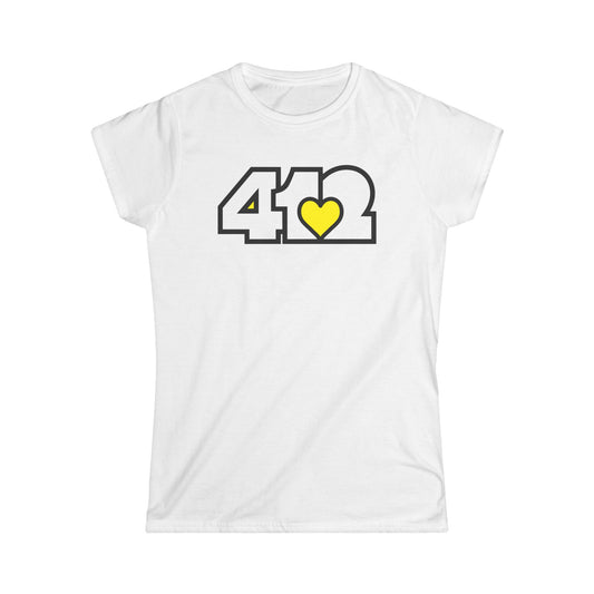 412 Women's Softstyle Tee - Yellow Heart, White Logo