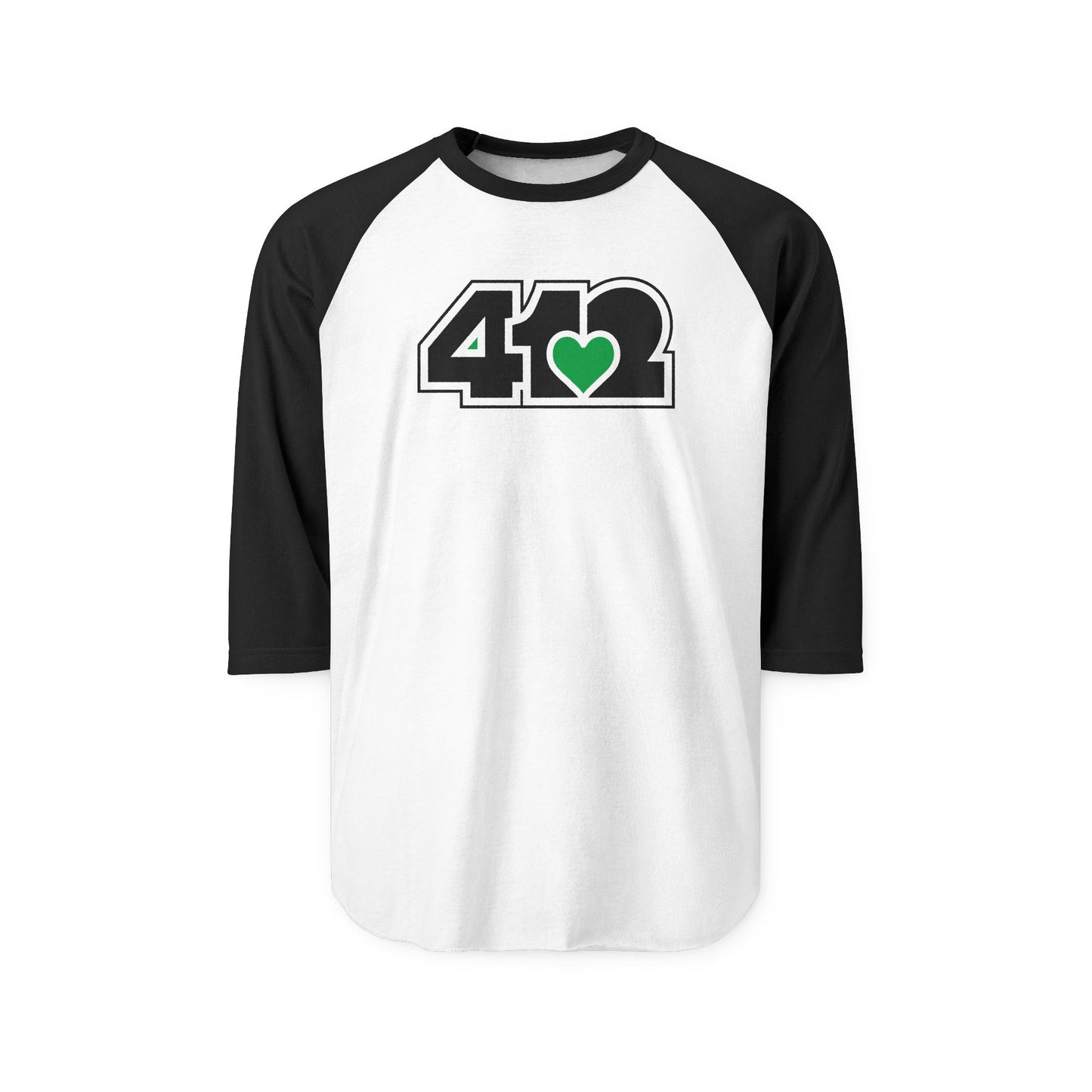 412 Raglan Baseball Tee - Green Heart, Black Logo