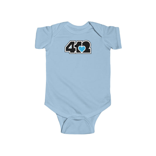 412 Infant Bodysuit - Blue Heart, Black Logo